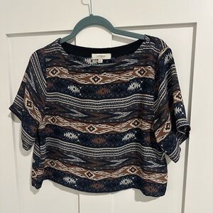 Umgee Women's M Southwestern Print Boxy Slouch Tee Oversized Sleeve Bohemian